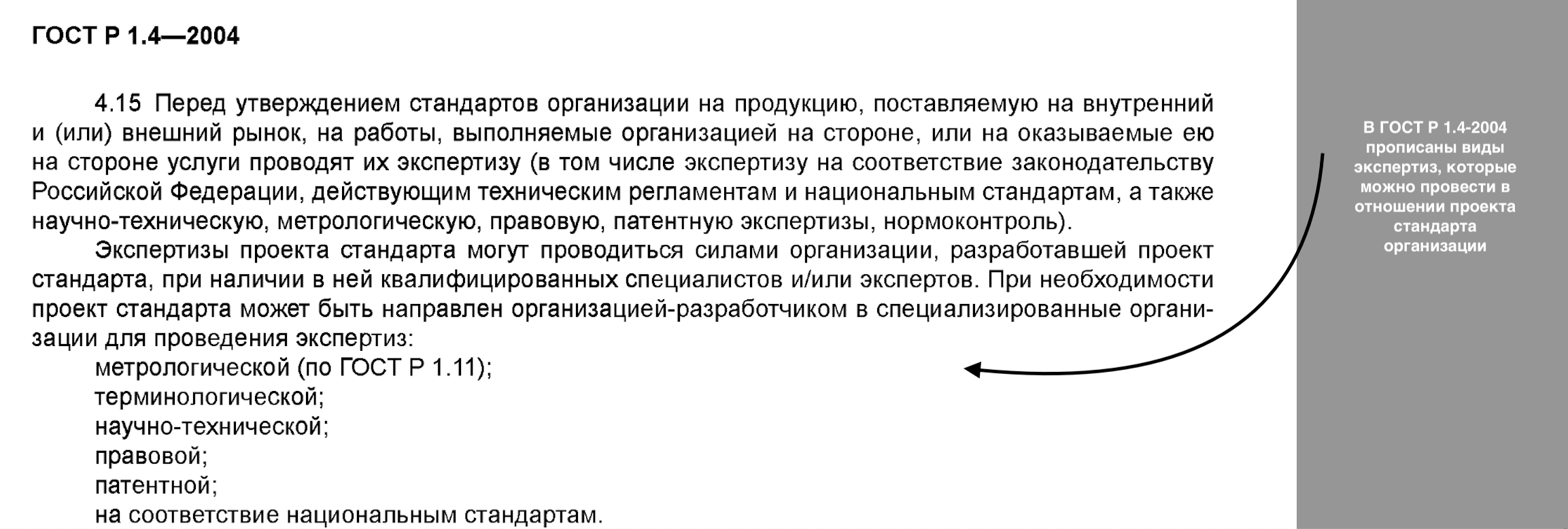 Виды экспертиз для проекта стандарта согласно ГОСТ Р 1.4-2004 Требования ГОСТ Р 1.4-2004 к СТО